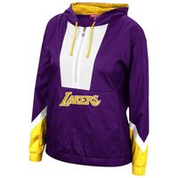 Women's Mitchell & Ness Purple Los Angeles Lakers Half-Zip Windbreaker 2.0 Hoodie