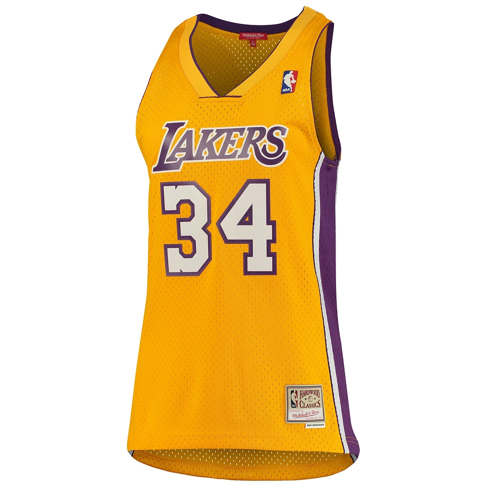 Women's Mitchell & Ness Shaquille O'Neal Gold Los Angeles Lakers 1999/00 Hardwood Classics Swingman Jersey