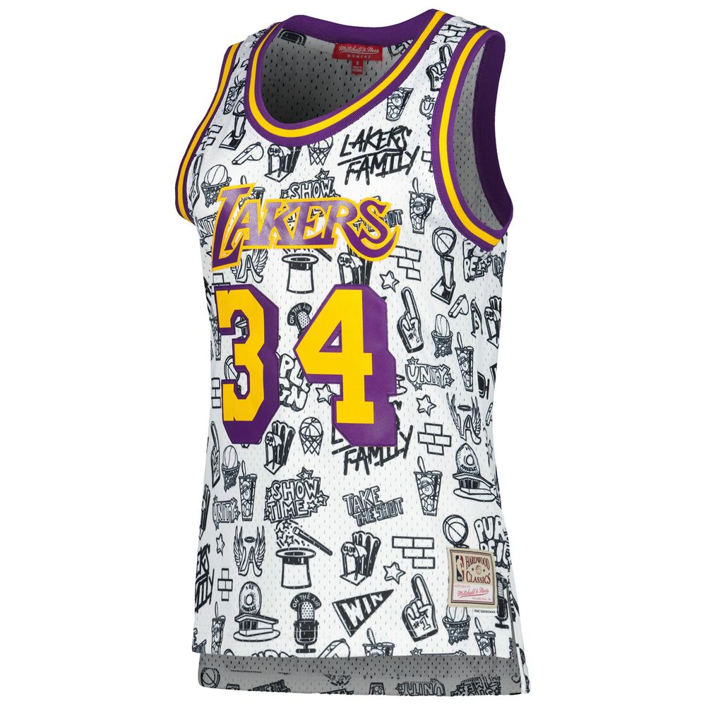 Women's Mitchell & Ness Shaquille O'Neal White Los Angeles Lakers 1996 Doodle Swingman Jersey