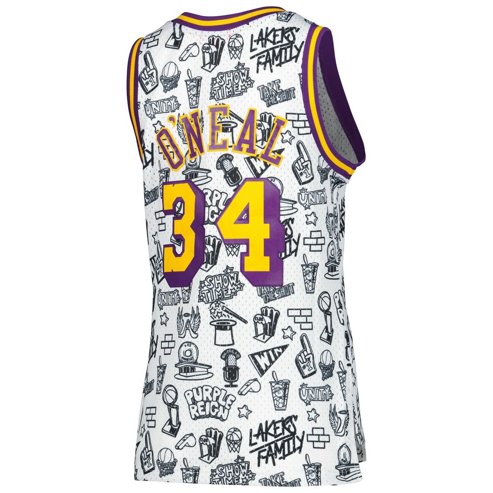 Women's Mitchell & Ness Shaquille O'Neal White Los Angeles Lakers 1996 Doodle Swingman Jersey