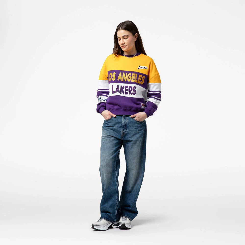 Women's Mitchell & Ness x DANNIJO  Gold/Purple Los Angeles Lakers Blocked Pullover Sweatshirt