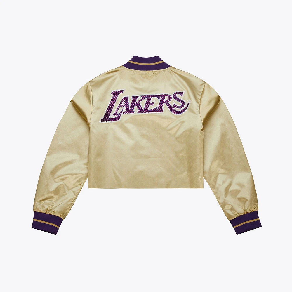 Women's Mitchell & Ness x DANNIJO Gold Los Angeles Lakers Cropped Satin Full-Snap Jacket