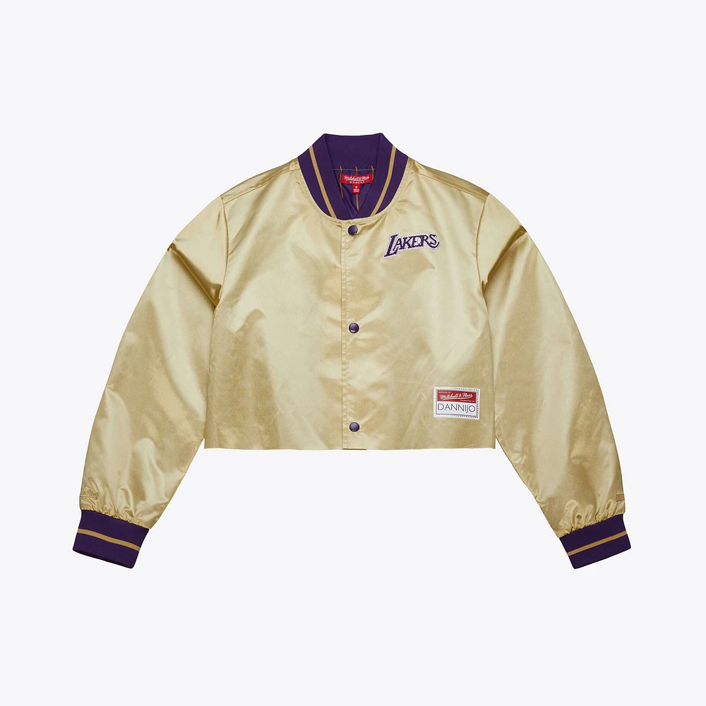 Women's Mitchell & Ness x DANNIJO Gold Los Angeles Lakers Cropped Satin Full-Snap Jacket