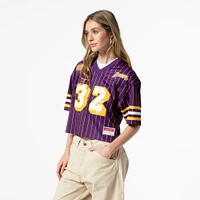 Women's Mitchell & Ness x DANNIJO Magic Johnson Purple Los Angeles Lakers Cropped Football Fashion Jersey