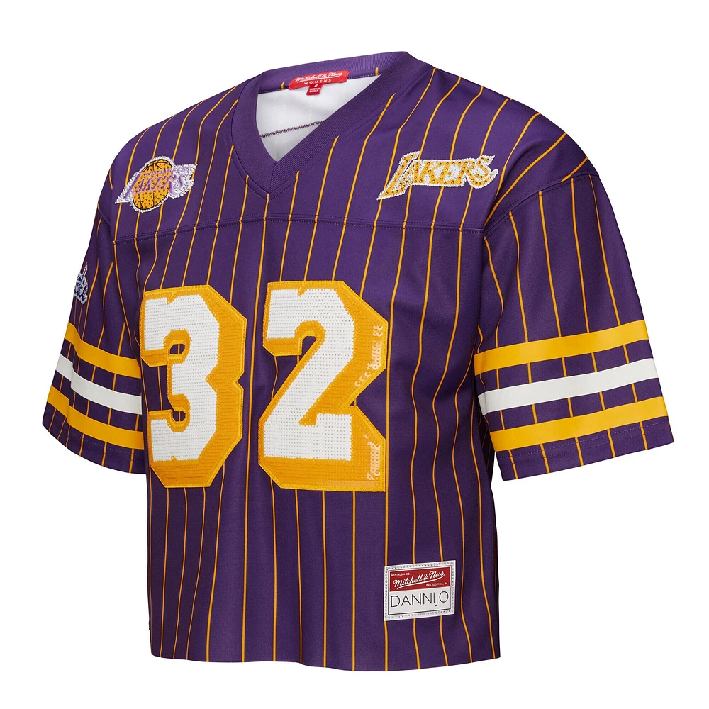 Women's Mitchell & Ness x DANNIJO Magic Johnson Purple Los Angeles Lakers Cropped Football Fashion Jersey