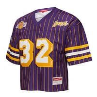 Women's Mitchell & Ness x DANNIJO Magic Johnson Purple Los Angeles Lakers Cropped Football Fashion Jersey