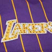 Women's Mitchell & Ness x DANNIJO Magic Johnson Purple Los Angeles Lakers Cropped Football Fashion Jersey
