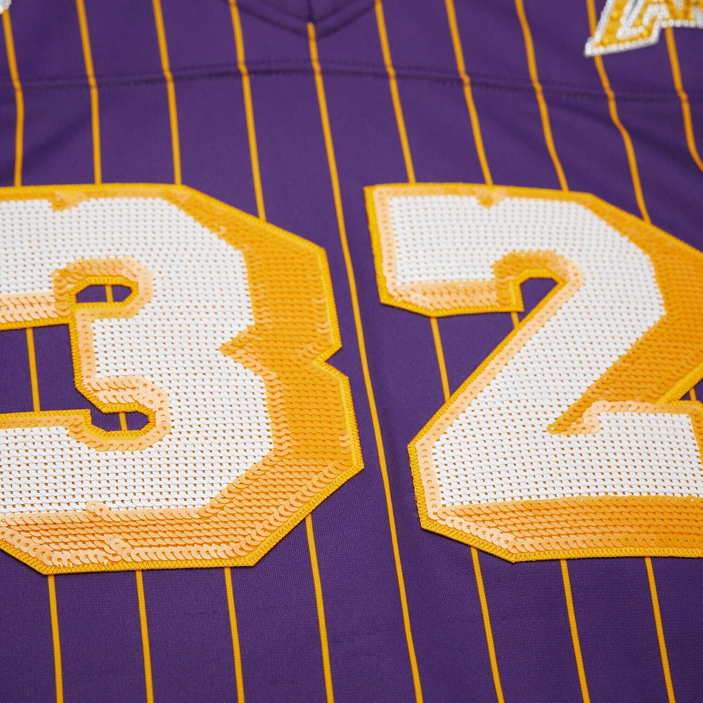 Women's Mitchell & Ness x DANNIJO Magic Johnson Purple Los Angeles Lakers Cropped Football Fashion Jersey