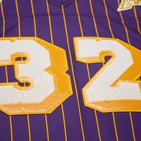 Women's Mitchell & Ness x DANNIJO Magic Johnson Purple Los Angeles Lakers Cropped Football Fashion Jersey