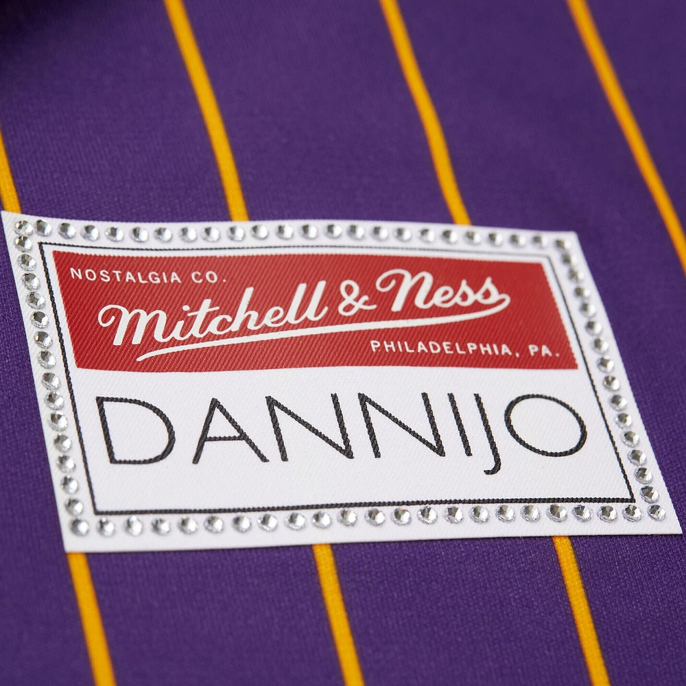 Women's Mitchell & Ness x DANNIJO Magic Johnson Purple Los Angeles Lakers Cropped Football Fashion Jersey
