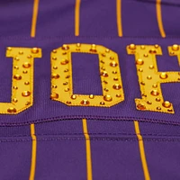 Women's Mitchell & Ness x DANNIJO Magic Johnson Purple Los Angeles Lakers Cropped Football Fashion Jersey