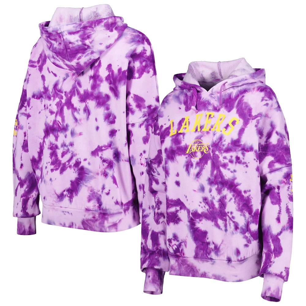 Pull à capuche et tie-dye en coton brossé Los Angeles Lakers New Era violet pour femme