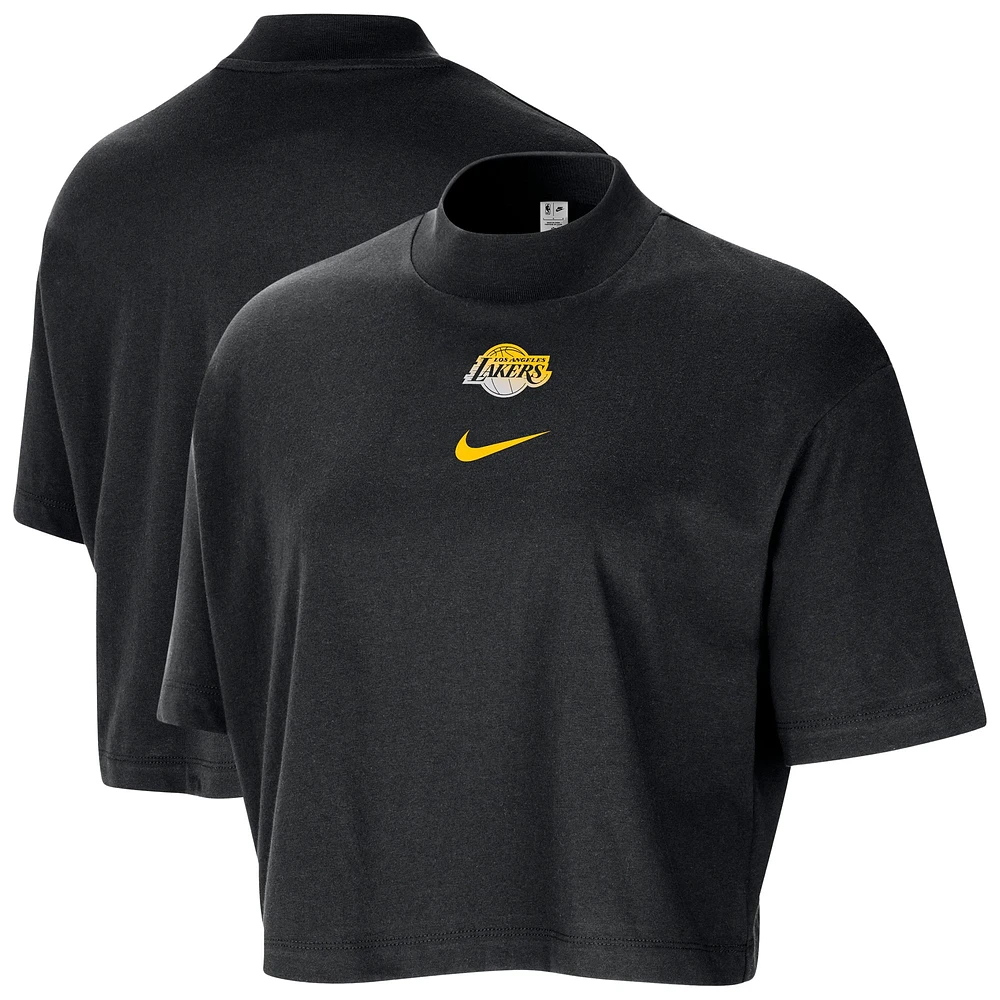 T-shirt court ample à col montant Nike Los Angeles Lakers Courtside pour femme, noir