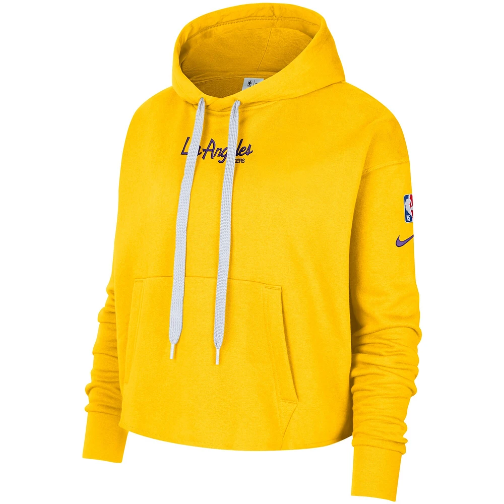 Women's Nike Gold Los Angeles Lakers Courtside Team Cropped Pullover Hoodie