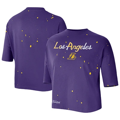 Women's Nike Purple Los Angeles Lakers Courtside Splatter Cropped T-Shirt