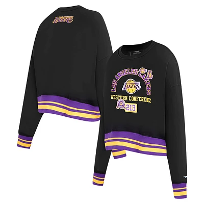 Women's Pro Standard Black Los Angeles Lakers Area Code Cropped Pullover Sweatshirt