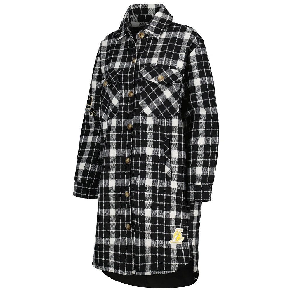 Women's Pro Standard White/Black Los Angeles Lakers Prep Plaid Button-Up Shacket