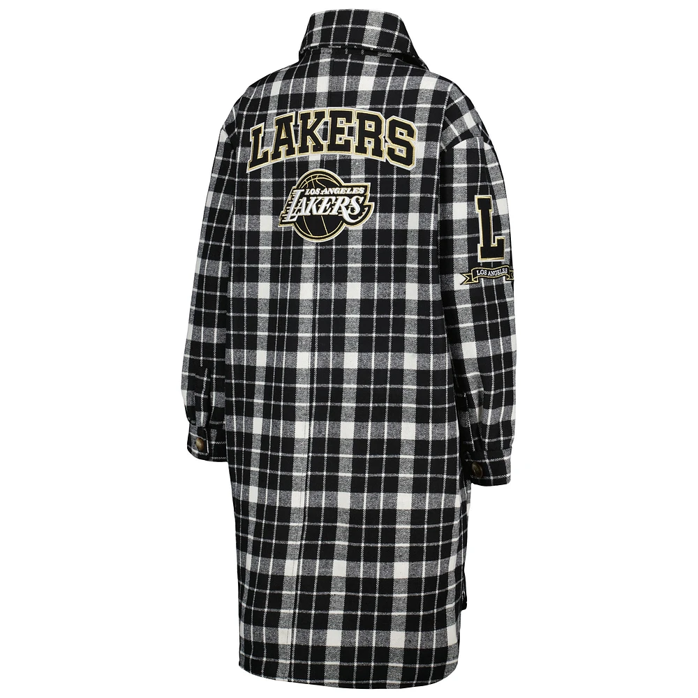 Women's Pro Standard White/Black Los Angeles Lakers Prep Plaid Button-Up Shacket