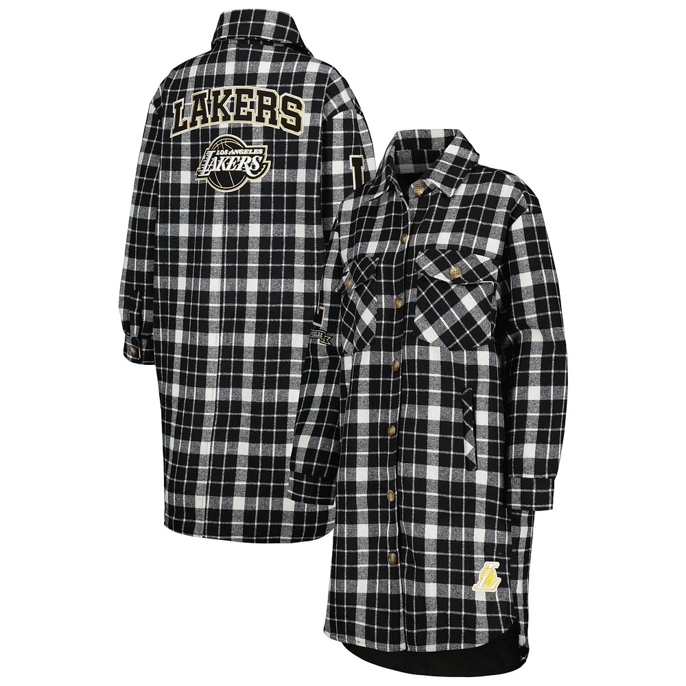 Women's Pro Standard White/Black Los Angeles Lakers Prep Plaid Button-Up Shacket