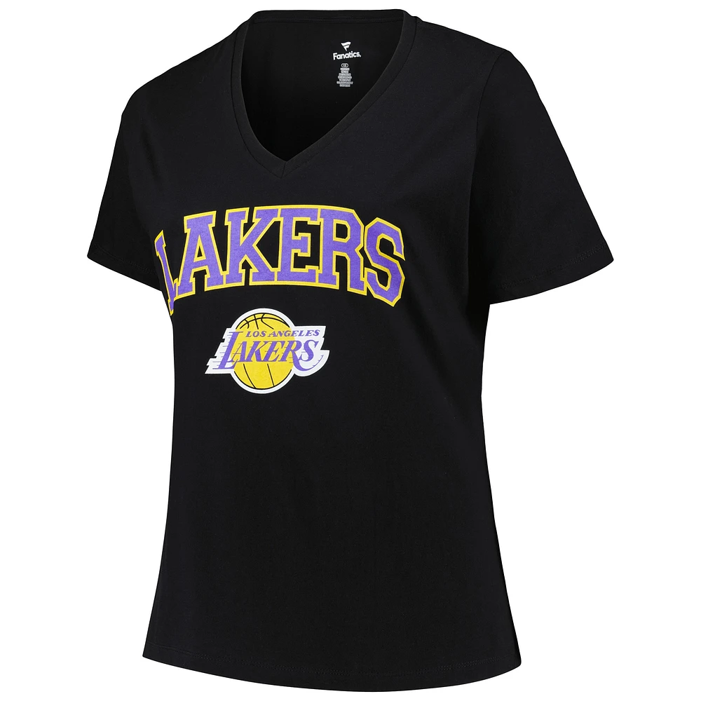 T-shirt à col en V pour femmes, profil, noir, Los Angeles Lakers, grande taille, arc sur logo