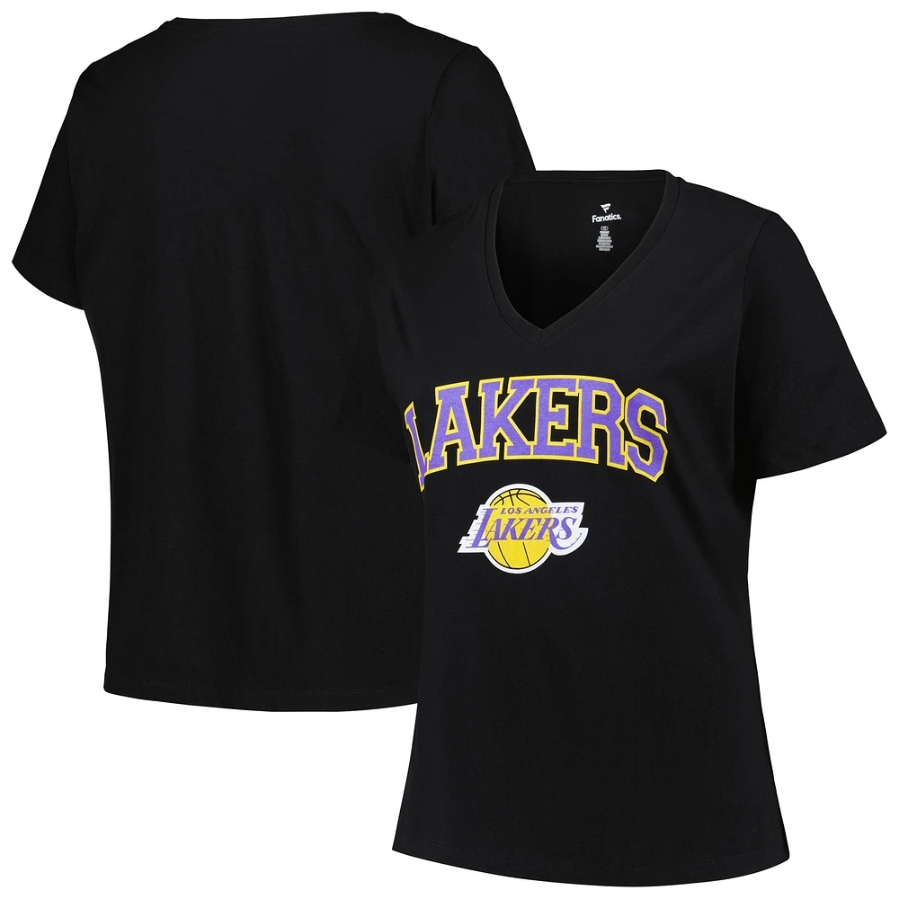 T-shirt à col en V pour femmes, profil, noir, Los Angeles Lakers, grande taille, arc sur logo