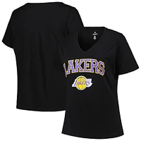 Women's Profile Black Los Angeles Lakers Plus Arch Over Logo V-Neck T-Shirt