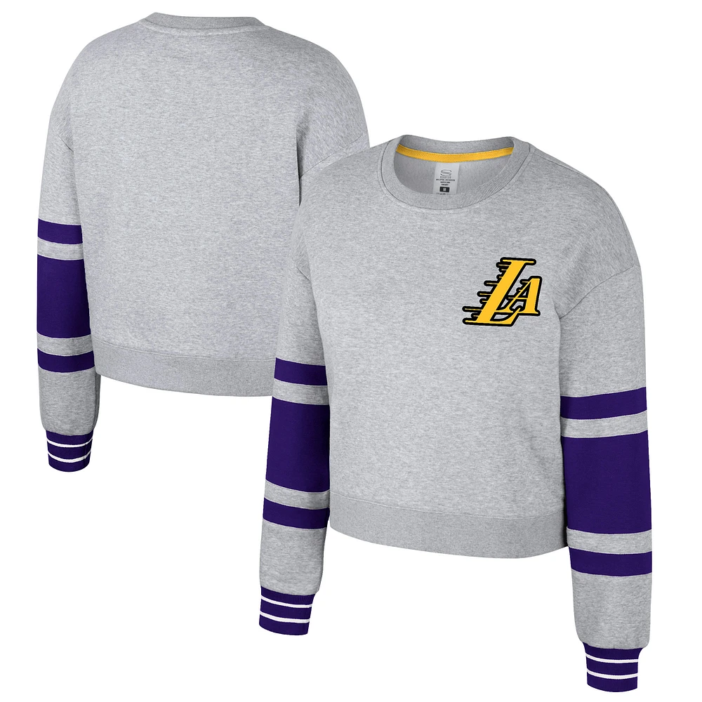 Women's Stadium Essentials Heather Gray Los Angeles Lakers 2024/25 City Edition Scrimmage Cropped Pullover Sweatshirt