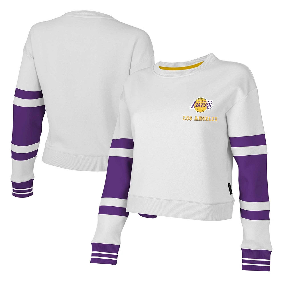 Women's Stadium Essentials White Los Angeles Lakers Scrimmage Cropped Pullover Sweatshirt