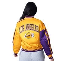 Women's Starter  Gold/Purple Los Angeles Lakers Zone Blitz Cropped Full-Snap Satin Jacket