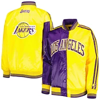 Veste universitaire violette/dorée Los Angeles Lakers fendue en satin color block à boutons-pression pour femme