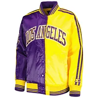 Veste universitaire violette/dorée Los Angeles Lakers fendue en satin color block à boutons-pression pour femme