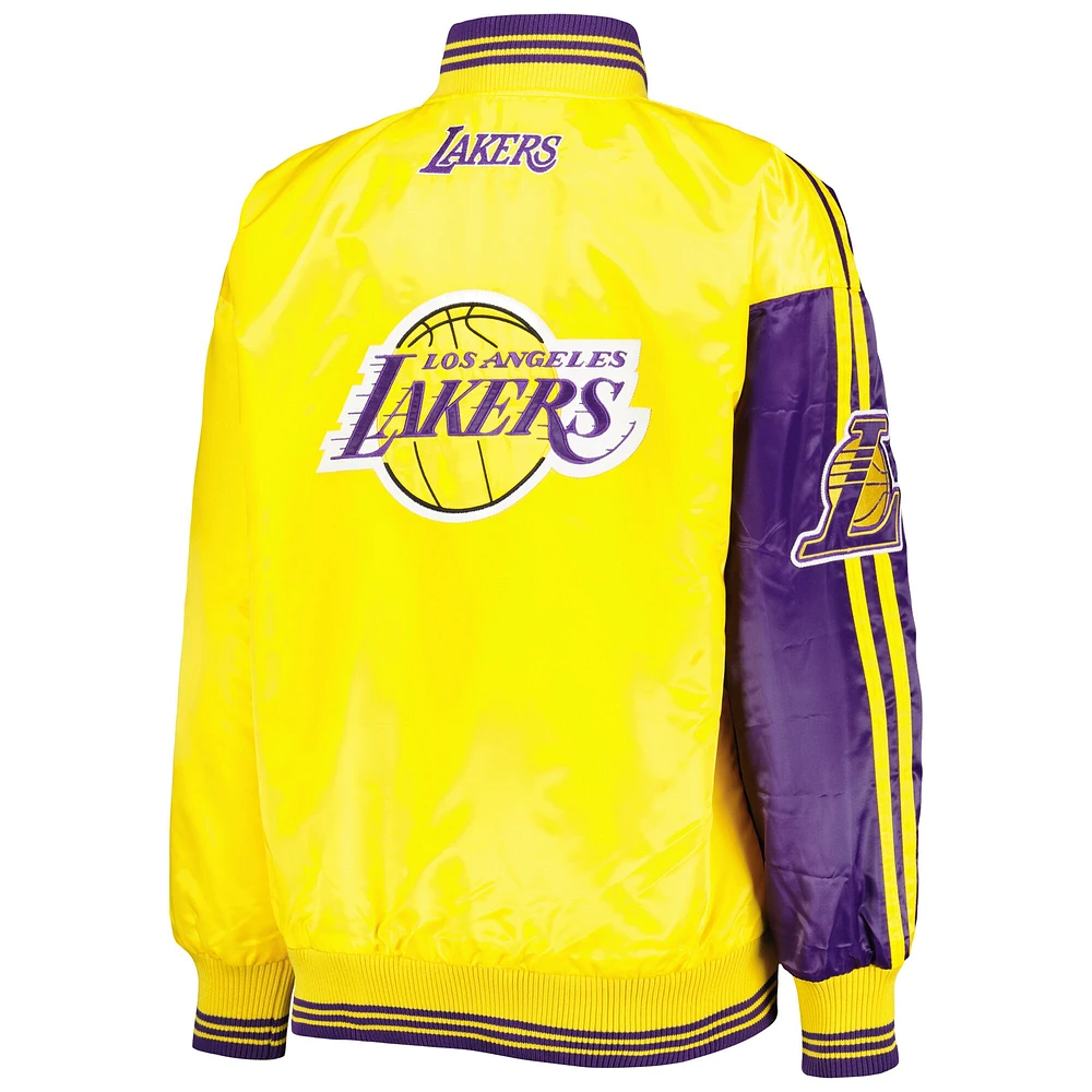 Veste universitaire violette/dorée Los Angeles Lakers fendue en satin color block à boutons-pression pour femme