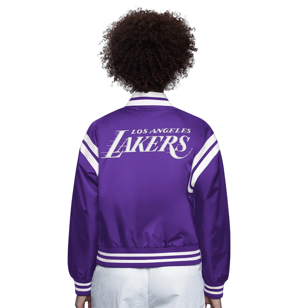 Women's Starter Purple/White Los Angeles Lakers Full Count Satin Full-Snap Varsity Jacket
