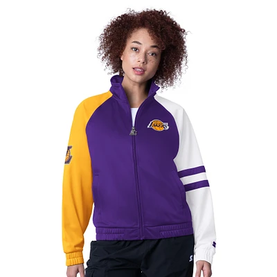 Women's Starter Purple Los Angeles Lakers Line Up Dolman Raglan Full-Zip Track Jacket