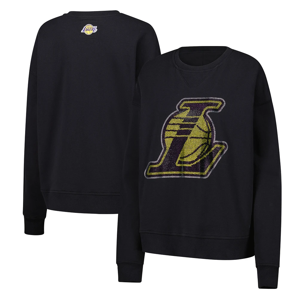 Sweat-shirt à capuche noir avec logo en pierres précieuses des Los Angeles Lakers pour femme Terez