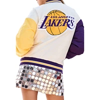 Women's Terez White Los Angeles Lakers Full-Snap Bomber Jacket