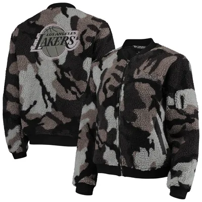 Los Angeles Lakers The Wild Collective Women's Camo Sherpa Full-Zip Bomber Jacket - Black