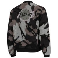 Women's The Wild Collective Black Los Angeles Lakers Camo Sherpa Full-Zip Bomber Jacket