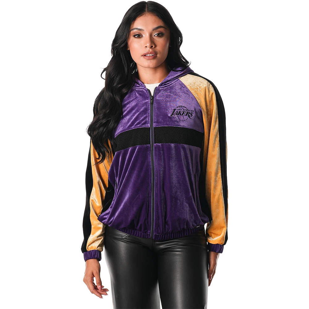 Women's The Wild Collective Purple Los Angeles Lakers Velour Full-Zip Track Jacket Hoodie