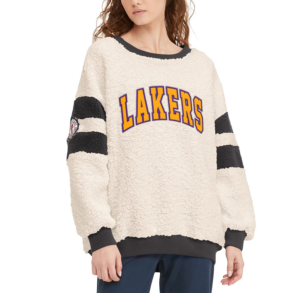 Women's Tommy Jeans Oatmeal/Black Los Angeles Lakers Mindy Sherpa Pullover Sweatshirt