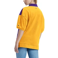 Women's Tommy Jeans Purple Los Angeles Lakers Taya Puff Sleeve Pique Polo Shirt