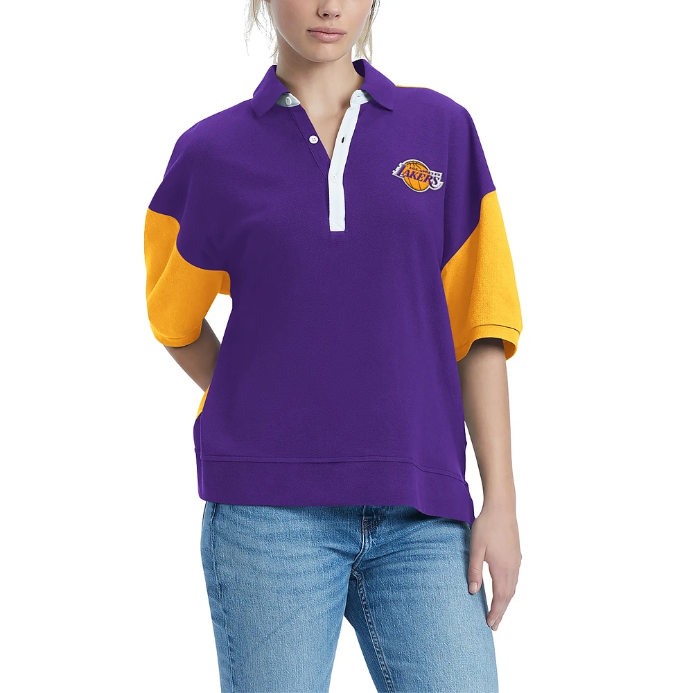 Polo piqué à manches bouffantes Taya des Los Angeles Lakers violet Tommy Jeans pour femme