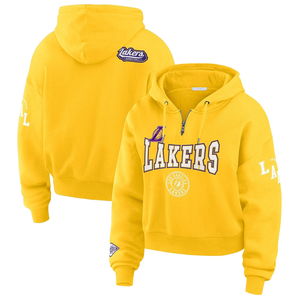 Sweat à capuche court et zippé WEAR by Erin Andrews Gold pour femme des Los Angeles Lakers