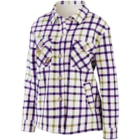 Women's WEAR by Erin Andrews Oatmeal/Purple Los Angeles Lakers Plaid Button-Up Shirt Jacket