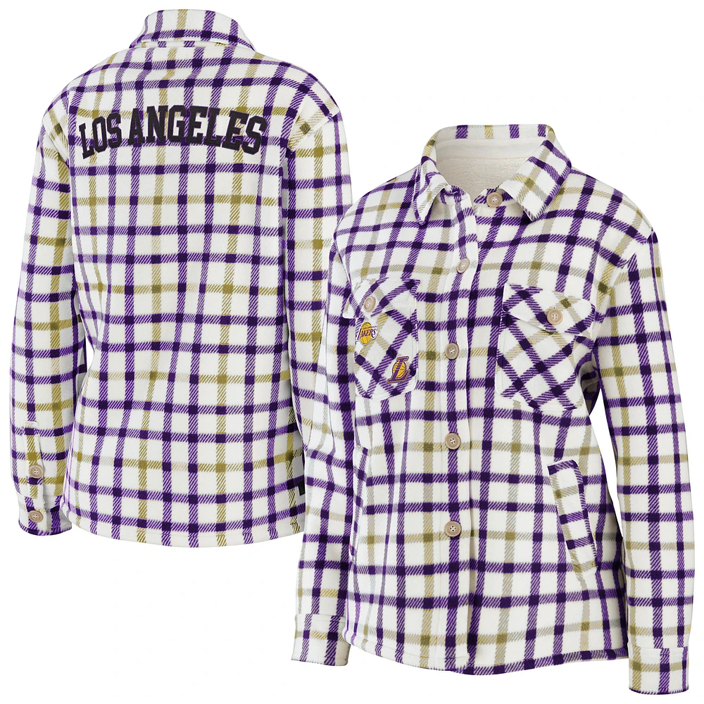 WEAR par Erin Andrews Oatmeal/ Los Angeles Lakers Plaid - Veste chemise boutonnée