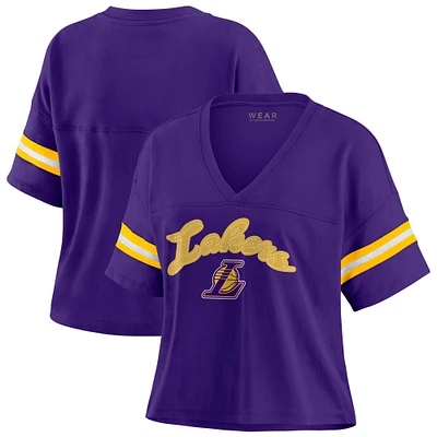 T-shirt à col en V violet blocs de couleurs pour femme WEAR by Erin Andrews des Los Angeles Lakers