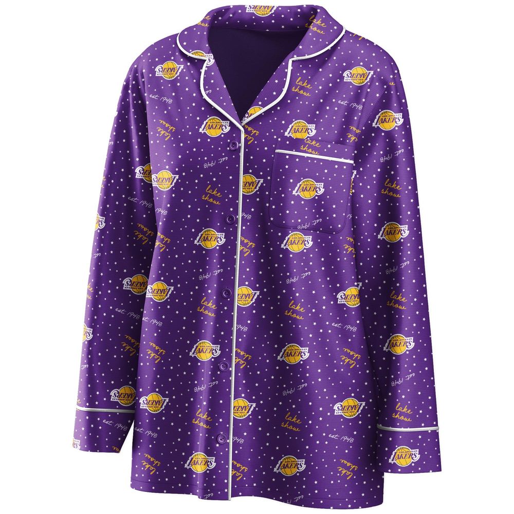 Women's WEAR by Erin Andrews Purple Los Angeles Lakers - Long Sleeve Button-Up Shirt & Pants Sleep Set