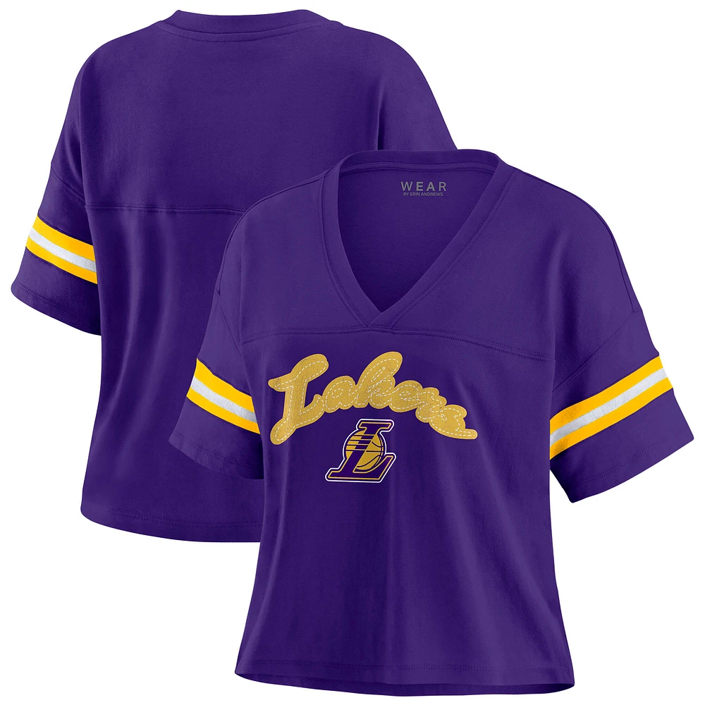 Women's WEAR by Erin Andrews Purple Los Angeles Lakers Plus Color Block Boxy V-Neck T-Shirt