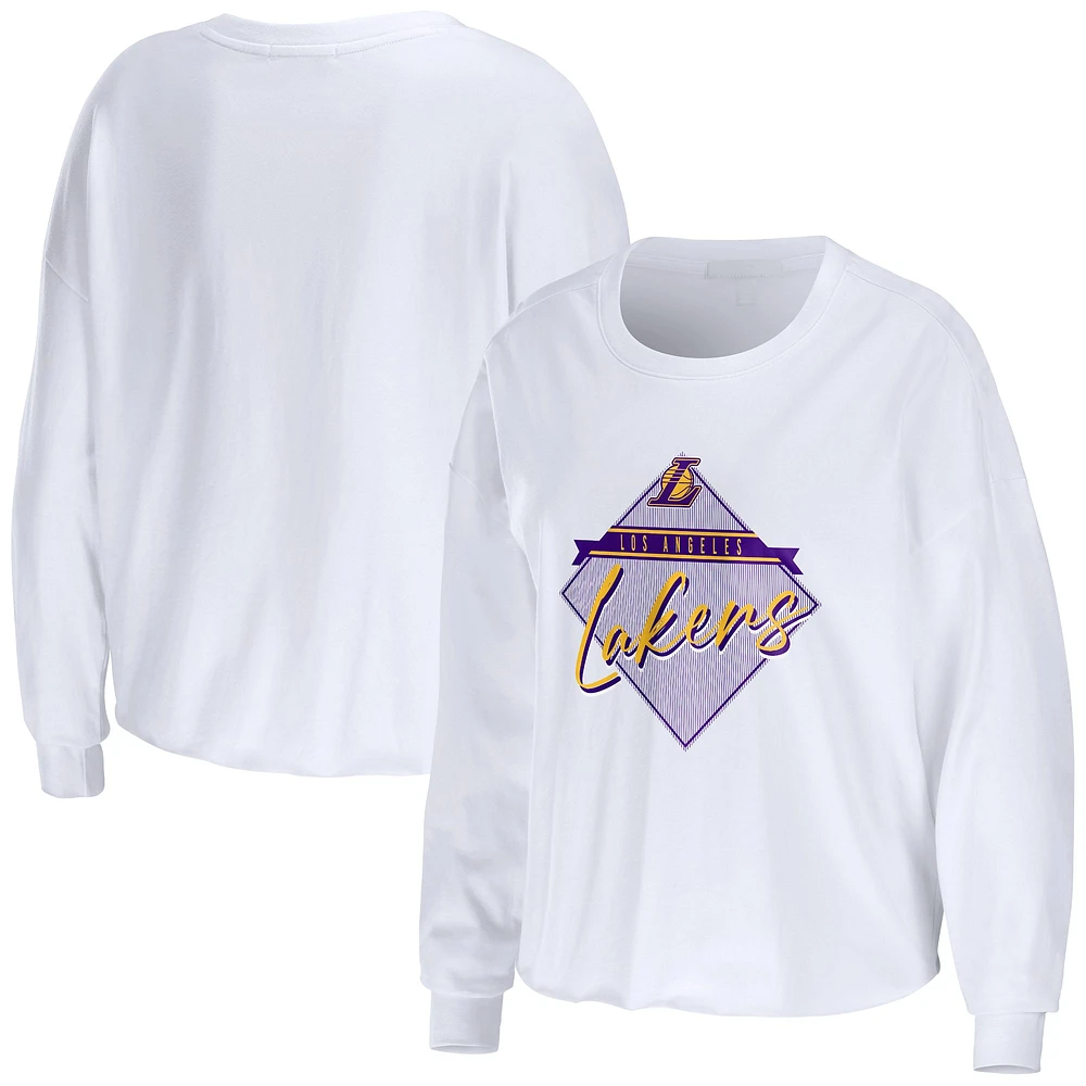 Women's WEAR by Erin Andrews White Los Angeles Lakers Cropped Long Sleeve T-Shirt