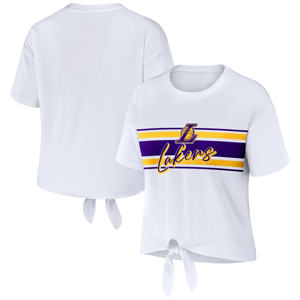 Women's WEAR by Erin Andrews  White Los Angeles Lakers Tie-Front T-Shirt